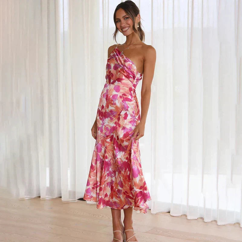 Nicolette | Vestido Midi Floral de Una Sola Manga para Mujeres