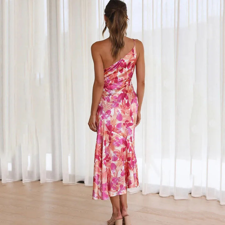 Nicolette | Vestido Midi Floral de Una Sola Manga para Mujeres