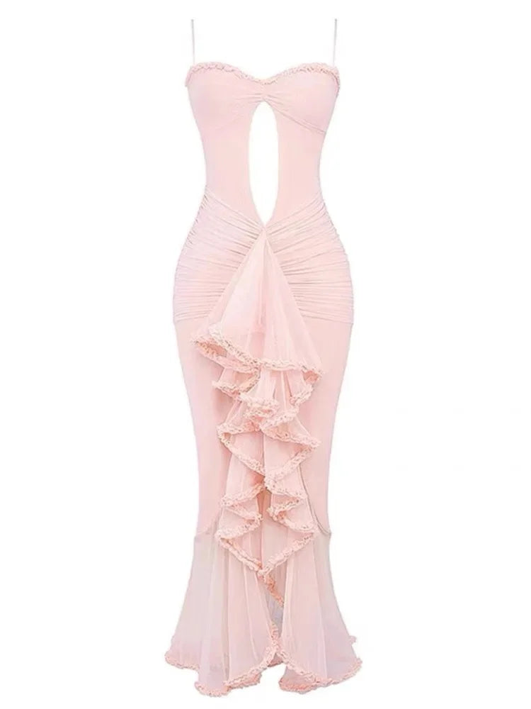 Vestido Maxi Con Corte Arrugado y Detalle de Dobladillo Asimétrico