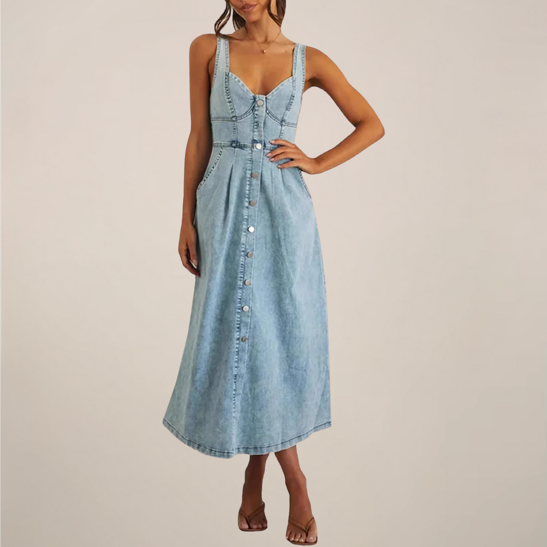 Caty | Vestido Midi de Mezclilla Sin Mangas para Mujeres