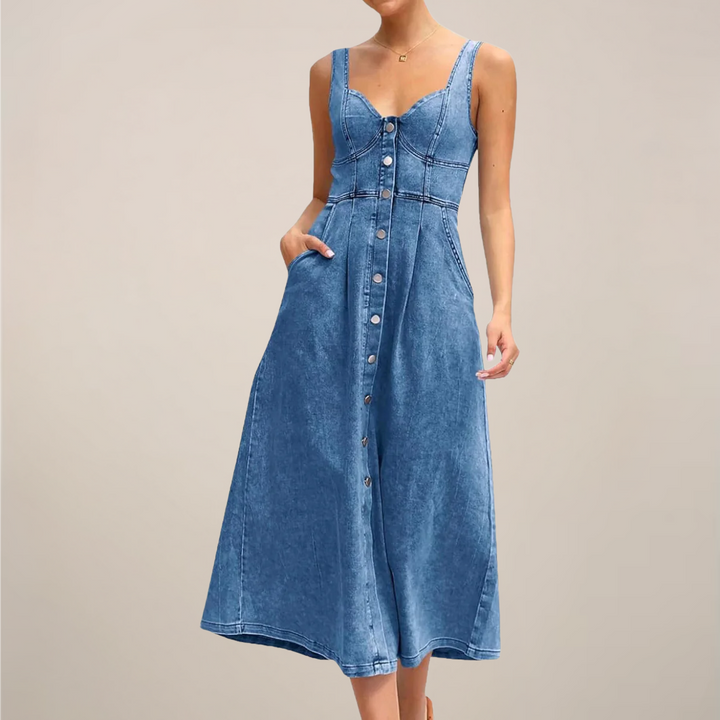 Caty | Vestido Midi de Mezclilla Sin Mangas para Mujeres