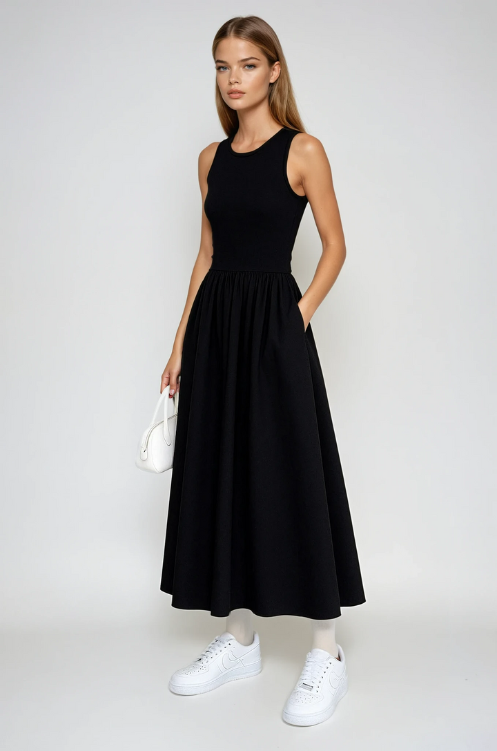 Vestido Maxi Sin Mangas de Mezcla de Algodón Formal
