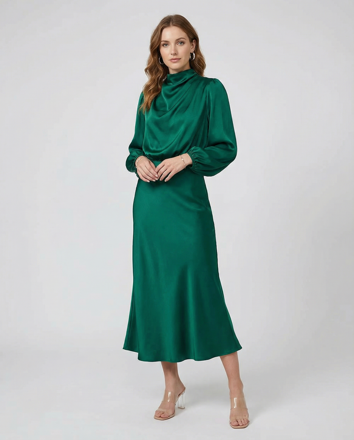 Vestido de Noche de Satén – Elegante Ropa Formal de Manga Larga