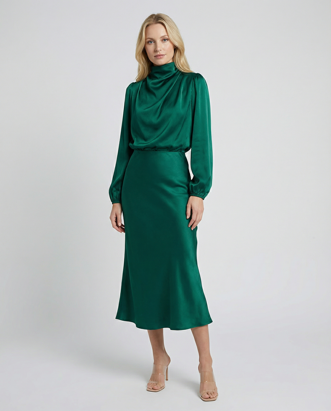 Vestido de Noche de Satén – Elegante Ropa Formal de Manga Larga