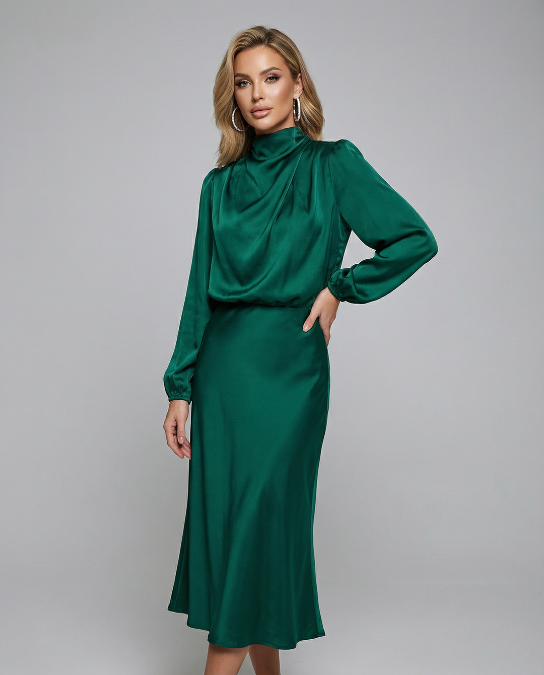 Vestido de Noche de Satén – Elegante Ropa Formal de Manga Larga
