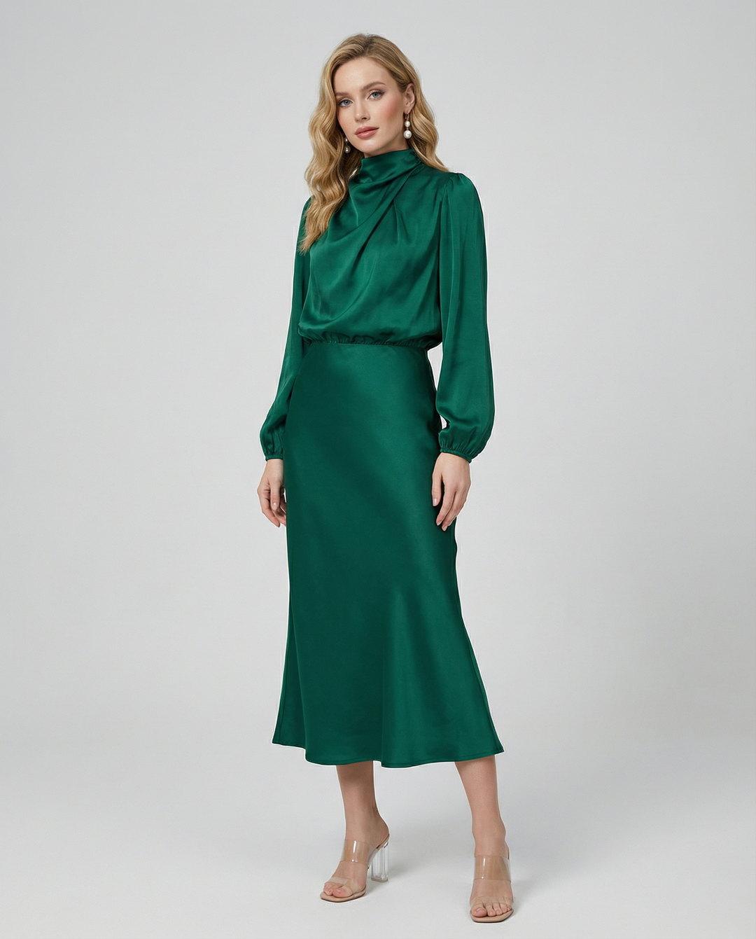 Vestido de Noche de Satén – Elegante Ropa Formal de Manga Larga