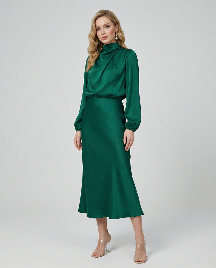 Vestido de Noche de Satén – Elegante Ropa Formal de Manga Larga