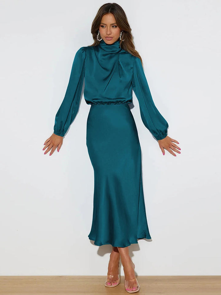 Vestido de Noche de Satén – Elegante Ropa Formal de Manga Larga