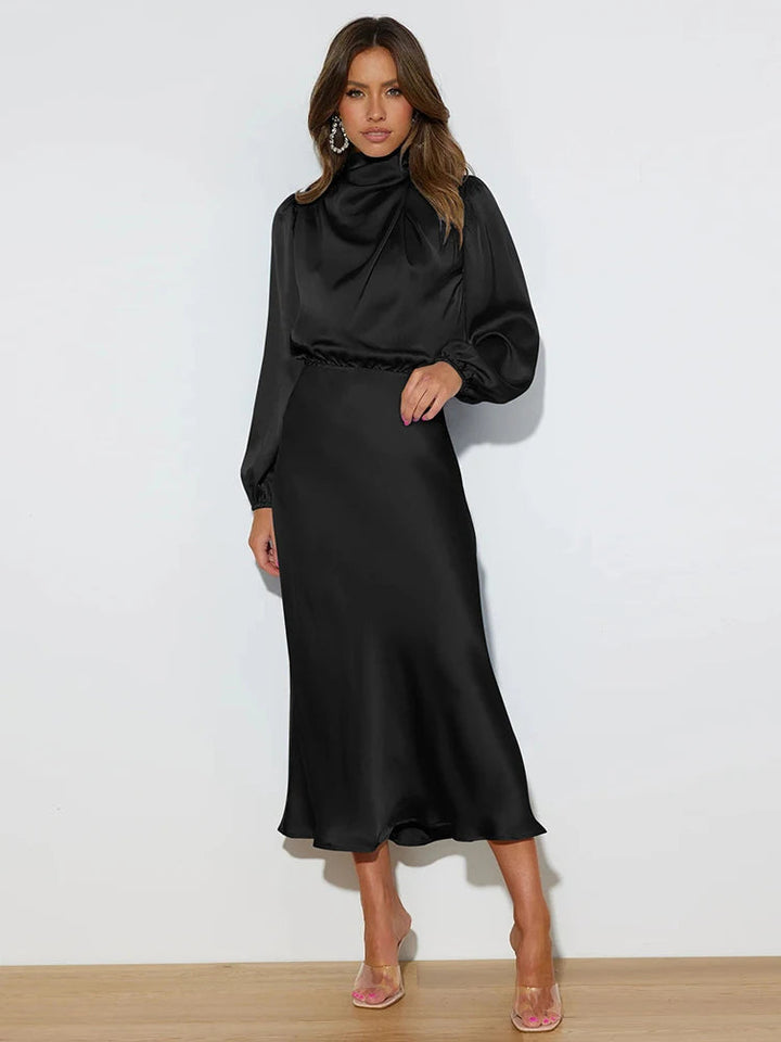 Vestido de Noche de Satén – Elegante Ropa Formal de Manga Larga