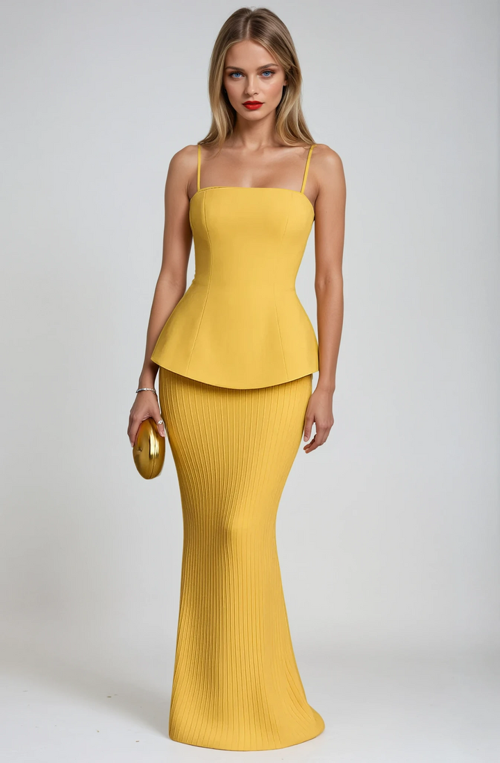 Vestido Maxi Formal Sin Mangas Amarillo