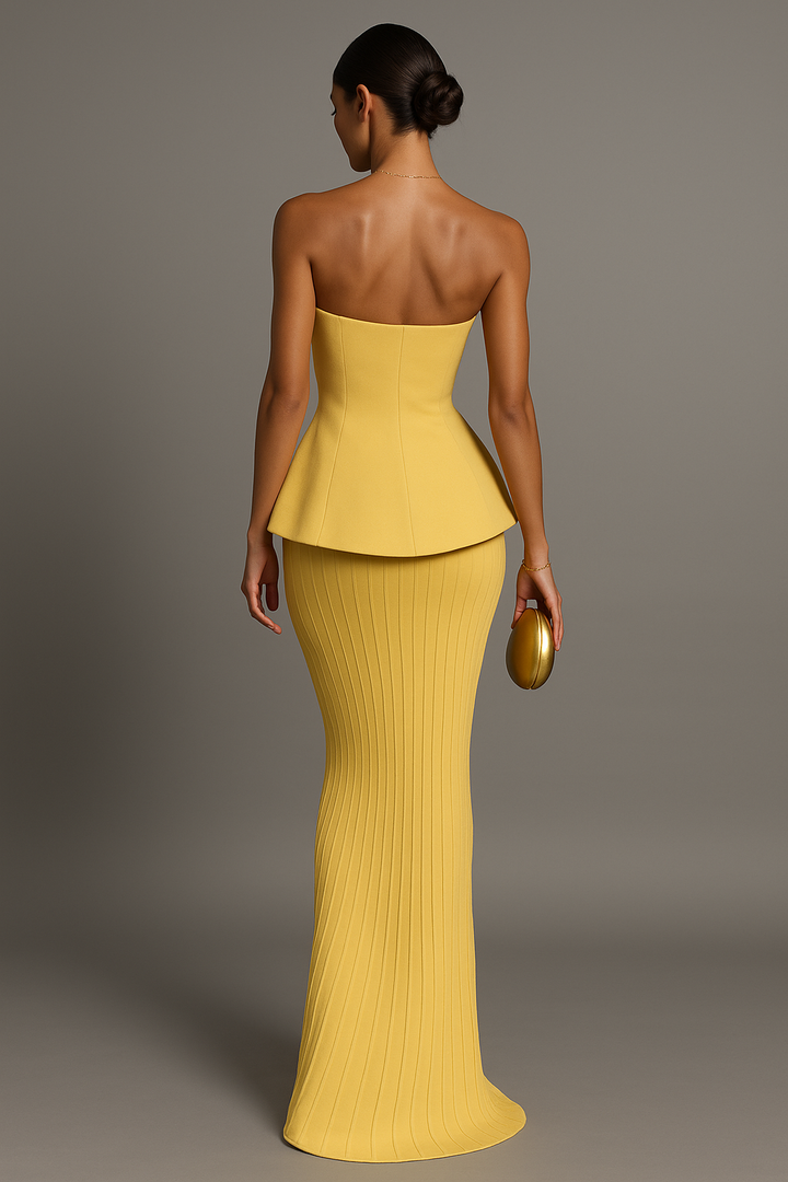 Vestido Maxi Formal Sin Mangas Amarillo