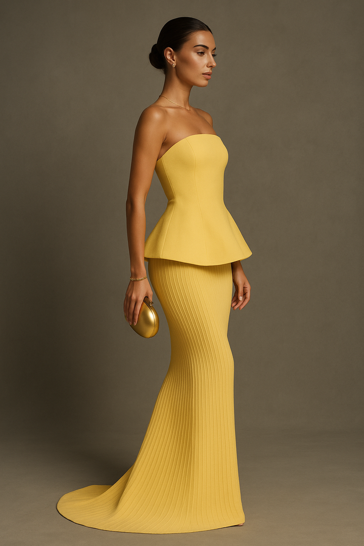 Vestido Maxi Formal Sin Mangas Amarillo
