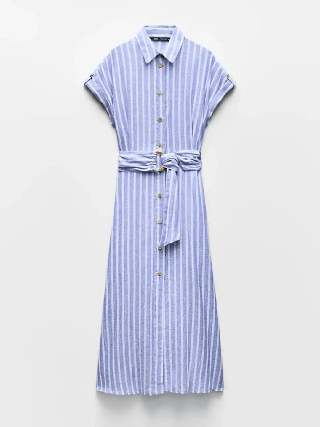 Vestido Maxi de Mezcla de Lino a Rayas con Cinturón