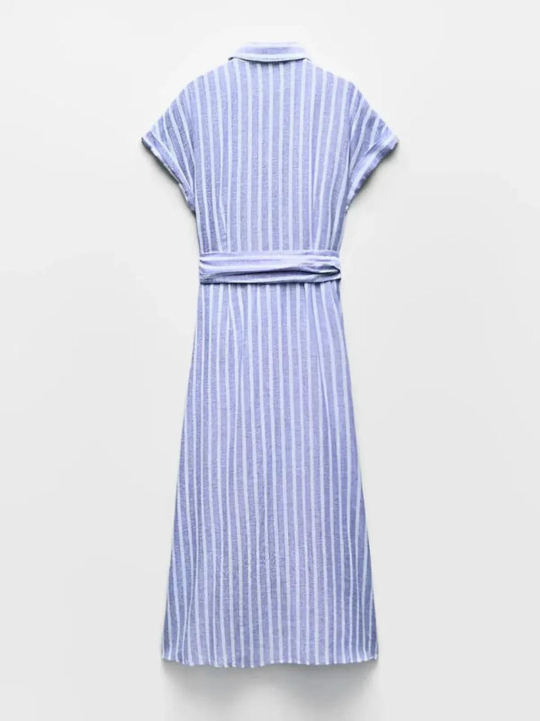 Vestido Maxi de Mezcla de Lino a Rayas con Cinturón