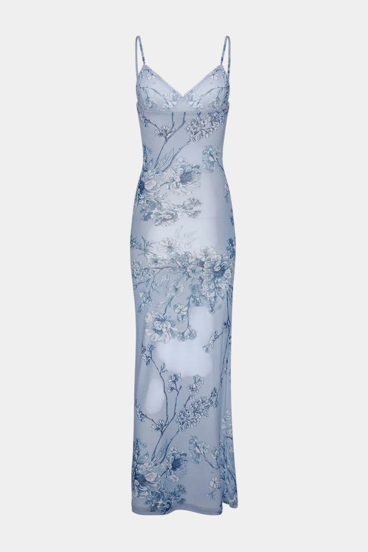 Iris Vestido de Encaje Floral Azul