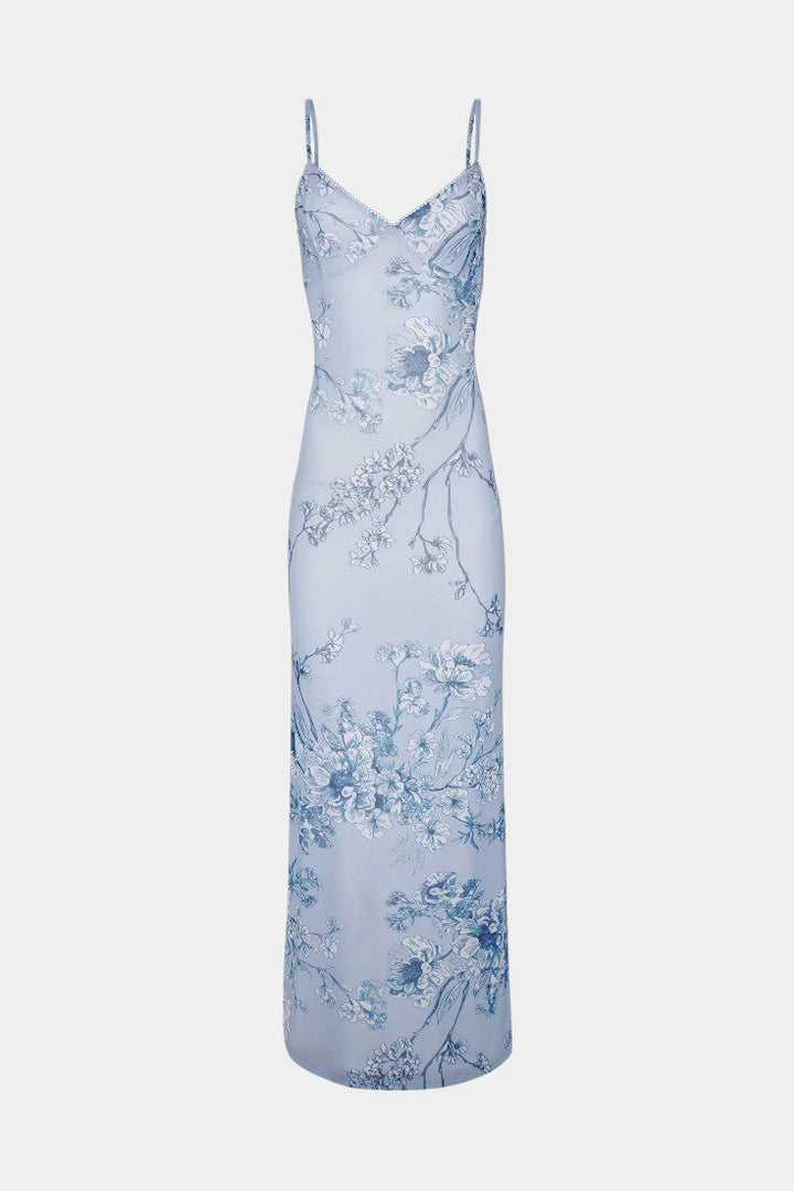 Iris Vestido de Encaje Floral Azul