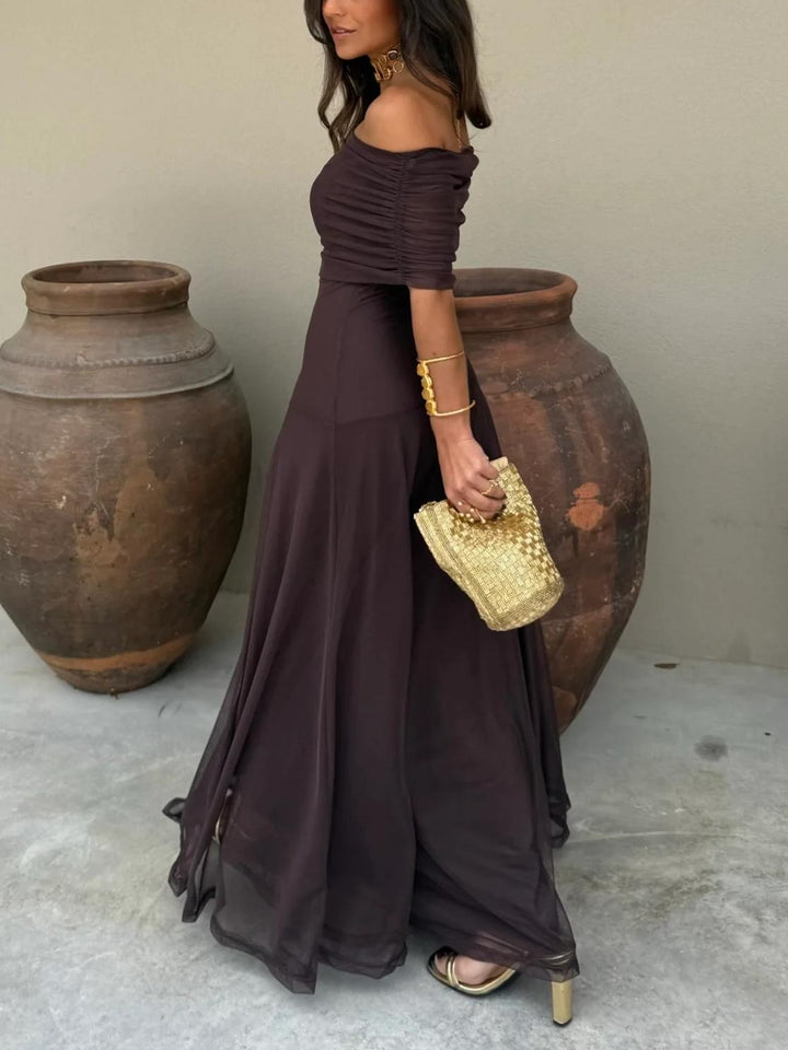 Vestido Maxi de Chiffon sin Hombros