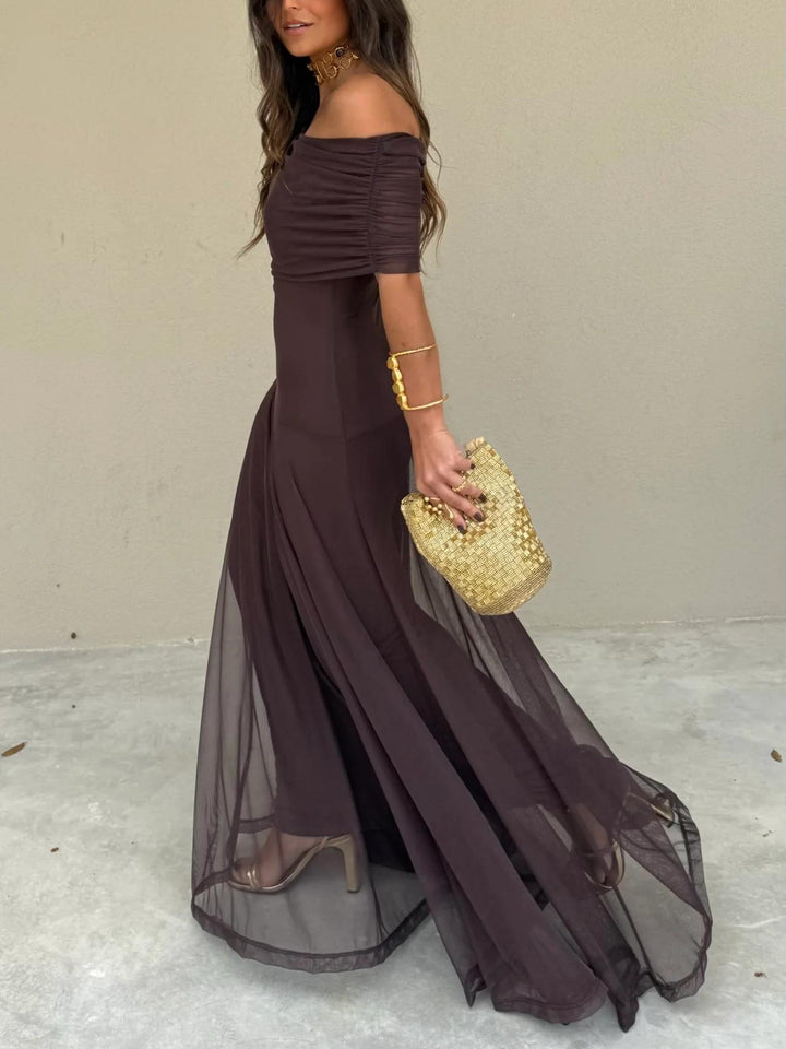 Vestido Maxi de Chiffon sin Hombros