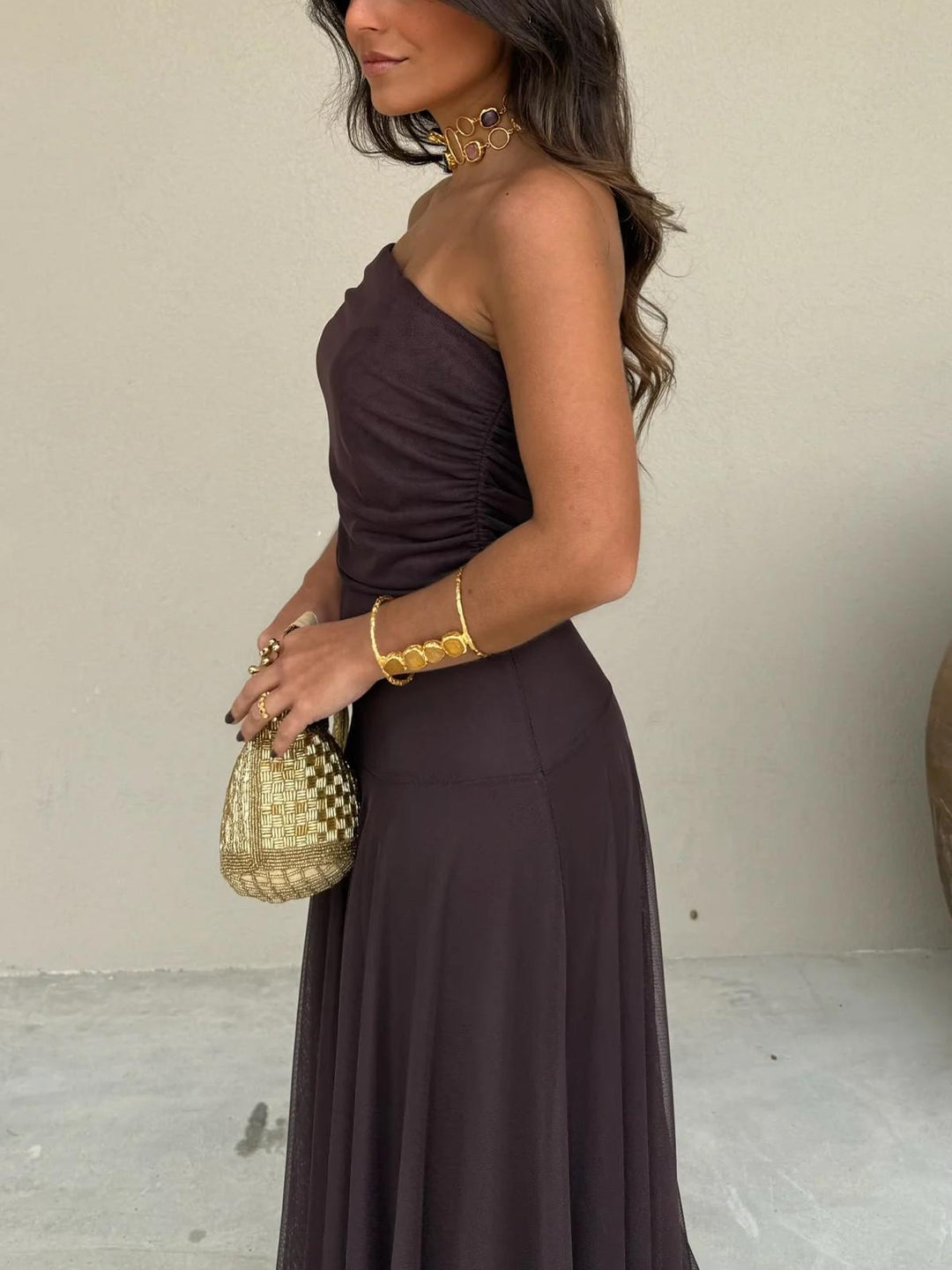 Vestido Maxi de Chiffon sin Hombros