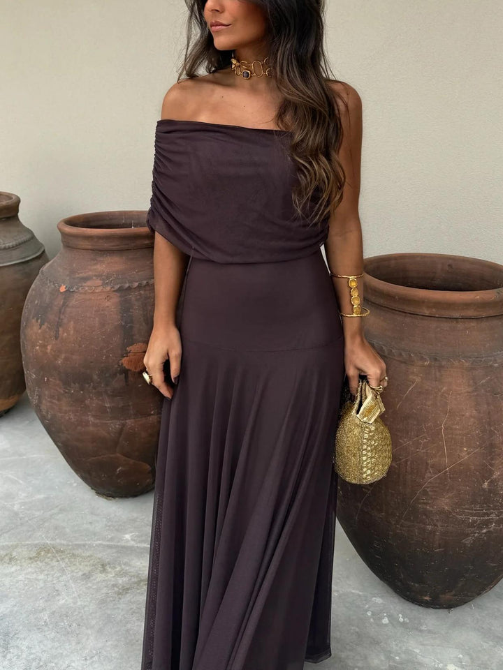 Vestido Maxi de Chiffon sin Hombros