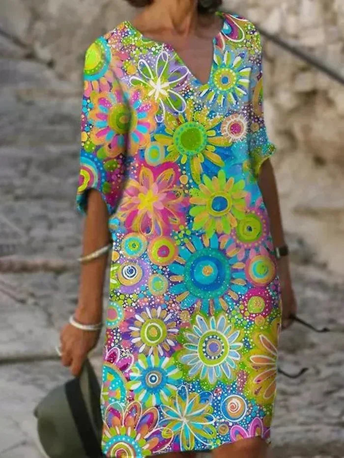 Zephyra | Vestido Midi Floral con Escote en V para Mujeres