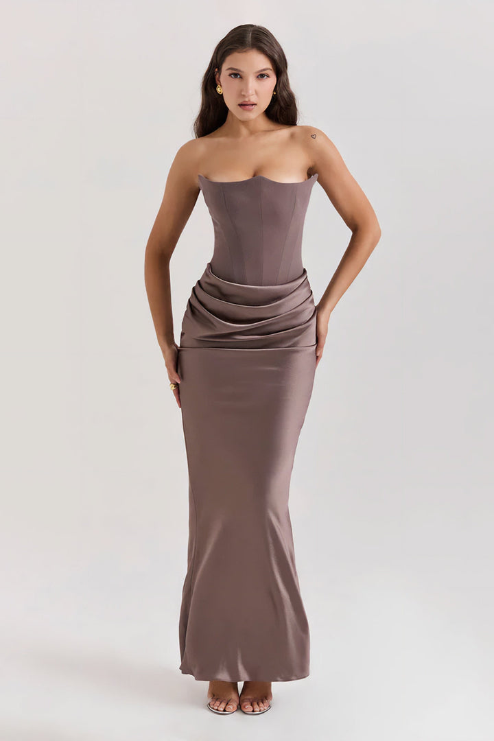 Emily Vestido Maxi Drapado Sin Tirantes