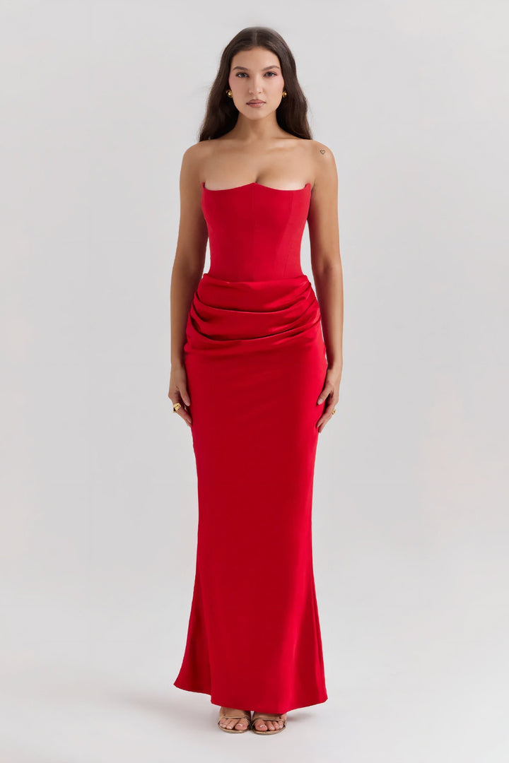 Emily Vestido Maxi Drapado Sin Tirantes