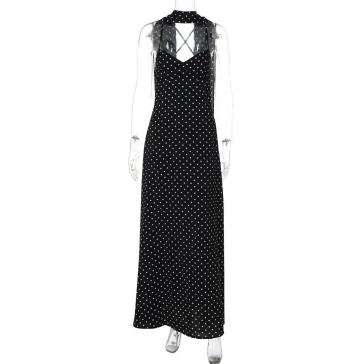 Vestido Maxi de Lunares Vintage con Escote en V