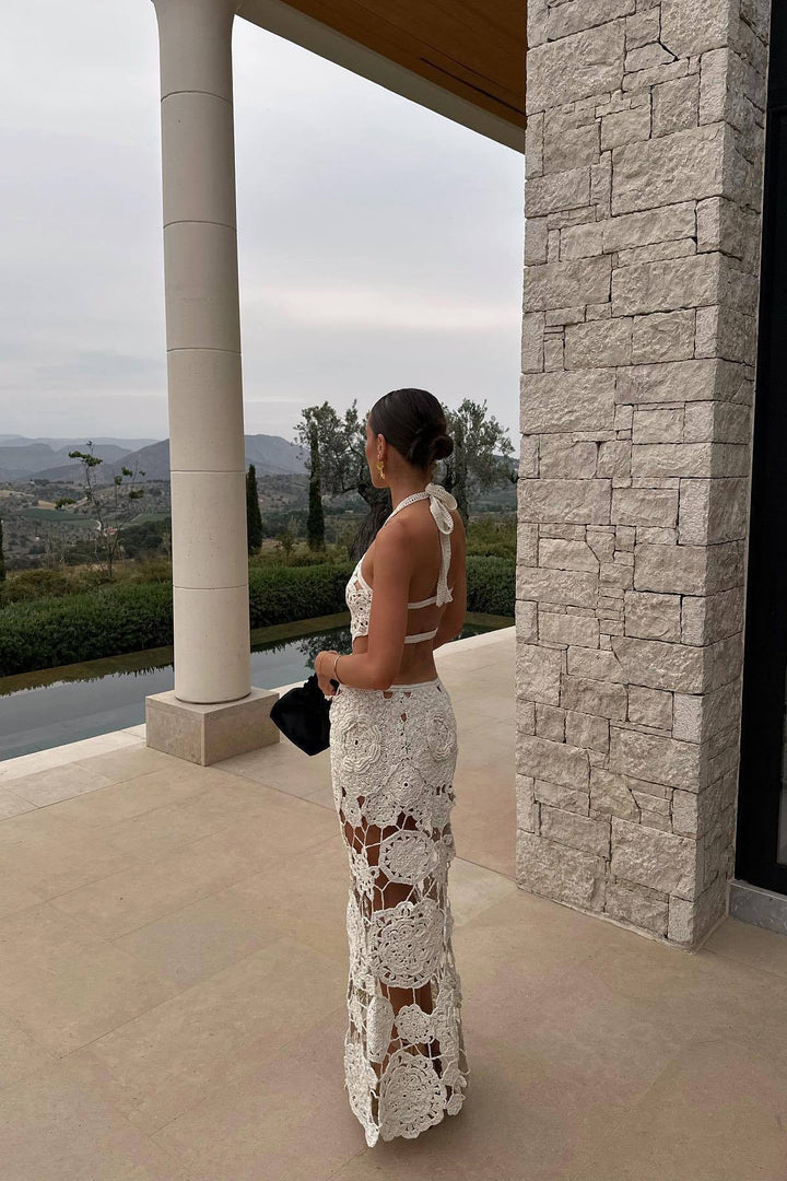 Vestido Maxi de Verano con Corte de Ganchillo Blanco