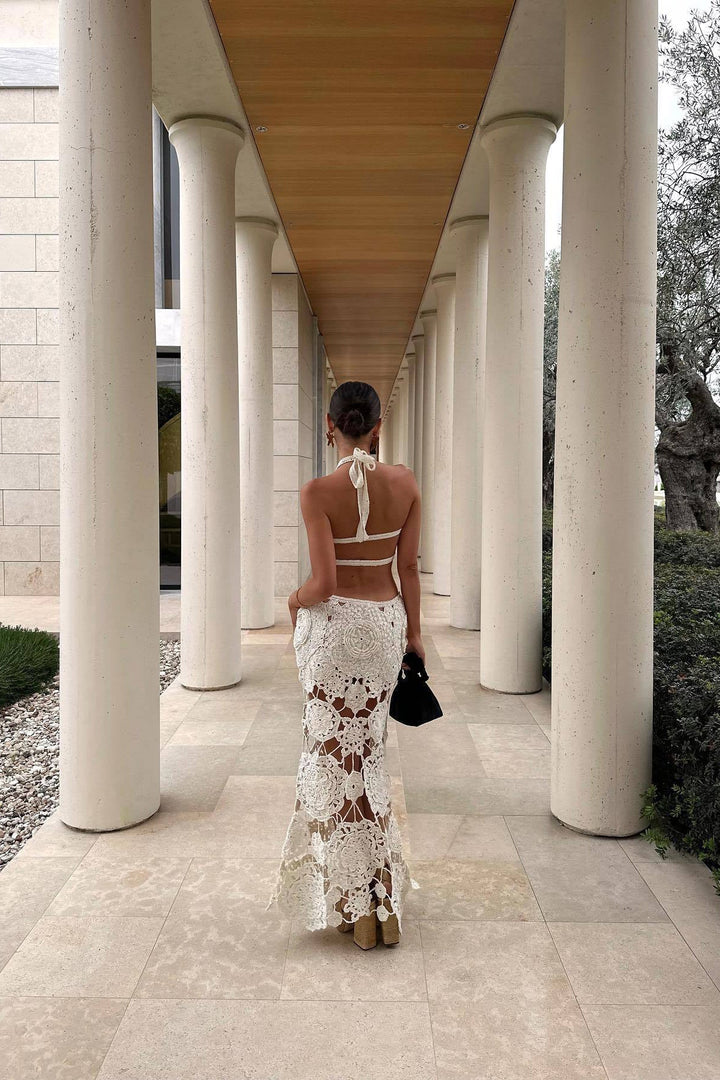 Vestido Maxi de Verano con Corte de Ganchillo Blanco