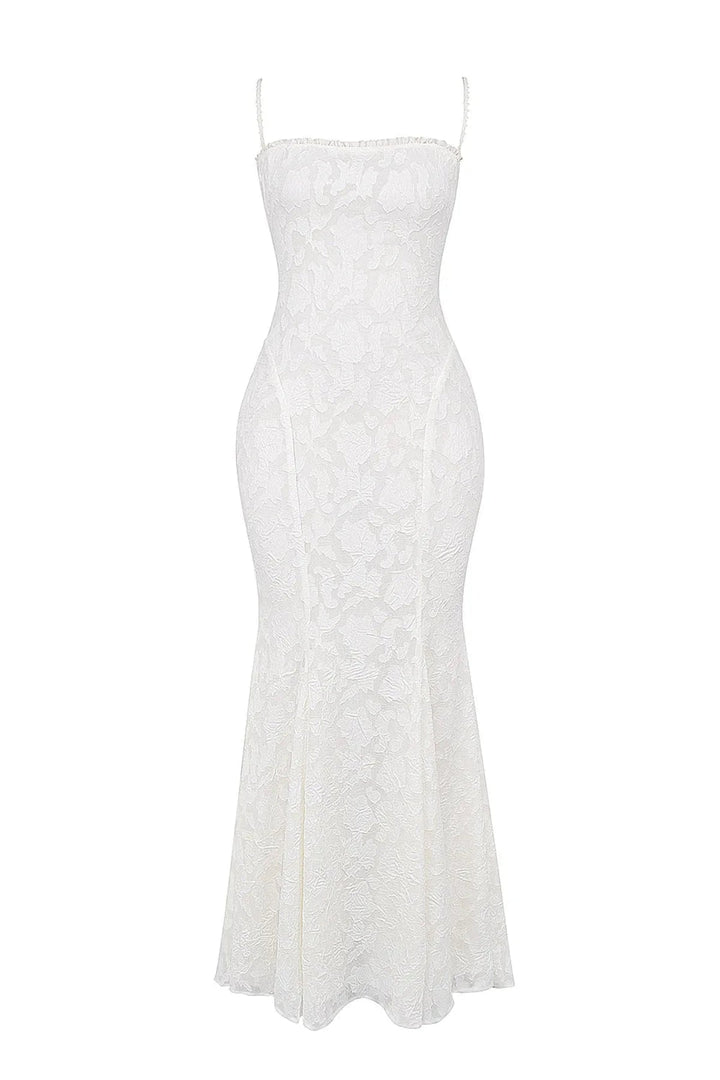 Vestido Maxi de Invitada de Boda Blanco con Tirantes Finos