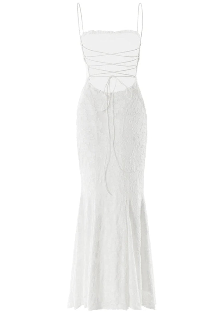 Vestido Maxi de Invitada de Boda Blanco con Tirantes Finos