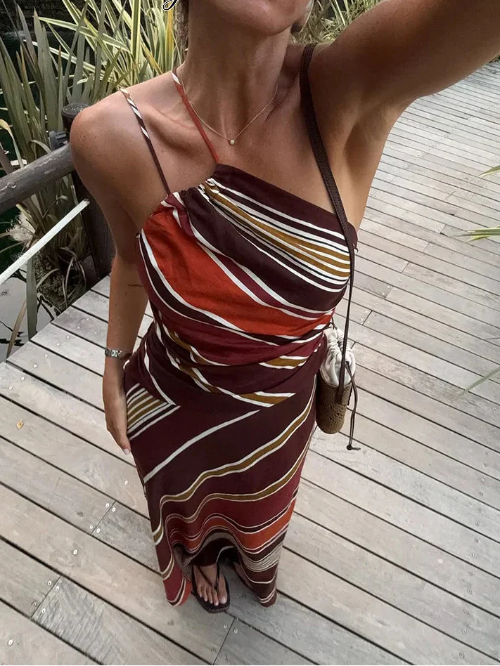 Vestido Maxi de Cuello Halter – Vestido Fluido de Silueta Resort para Mujeres