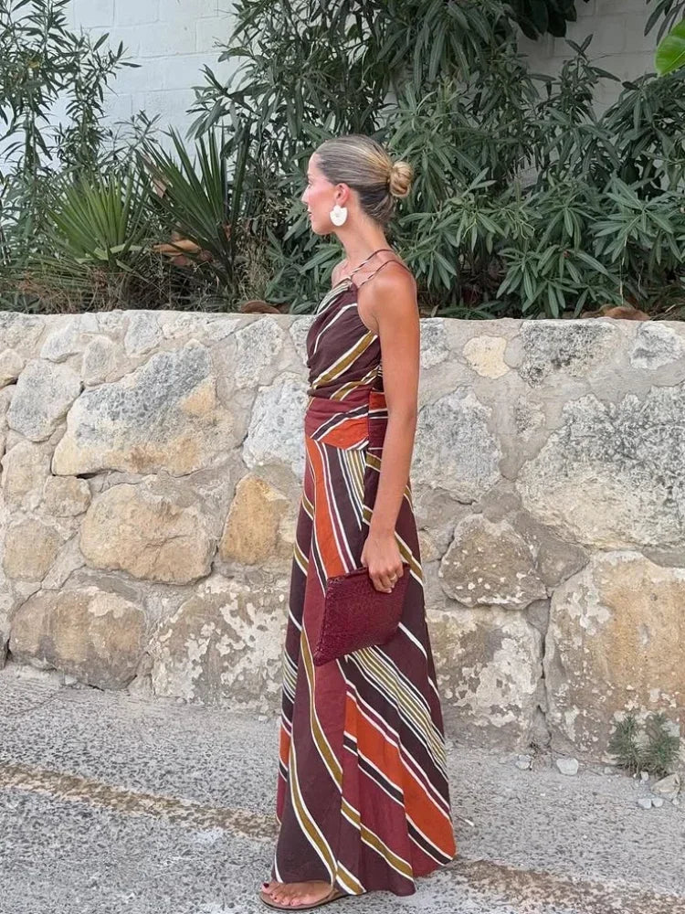 Vestido Maxi de Cuello Halter – Vestido Fluido de Silueta Resort para Mujeres
