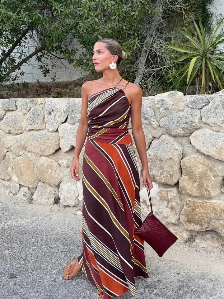 Vestido Maxi de Cuello Halter – Vestido Fluido de Silueta Resort para Mujeres