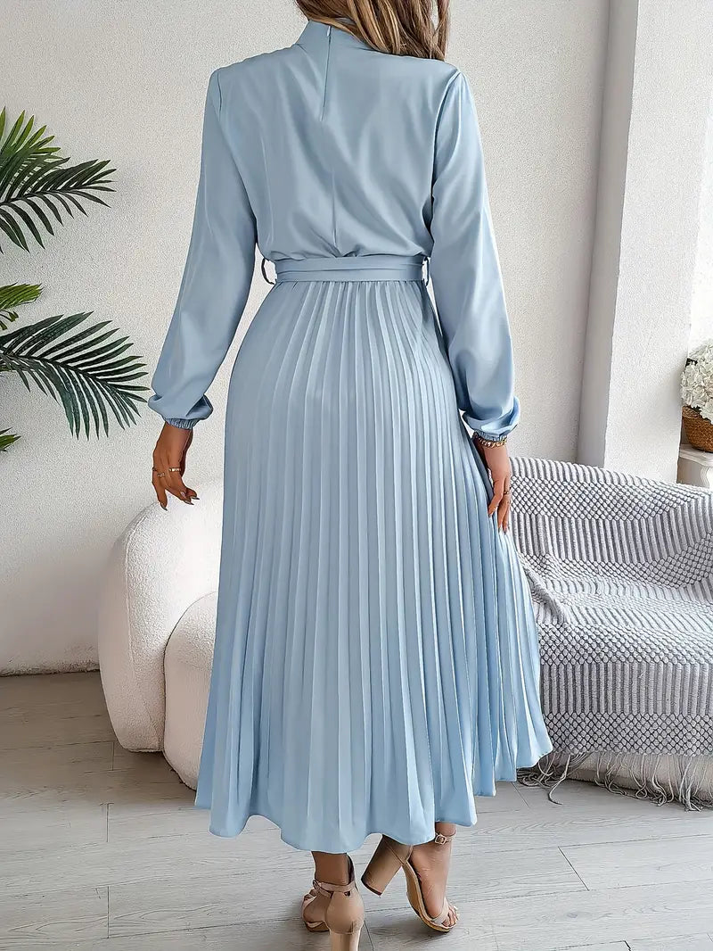 Elegante Vestido Midi de Invitada de Boda Plisado con Cintura Ceñida