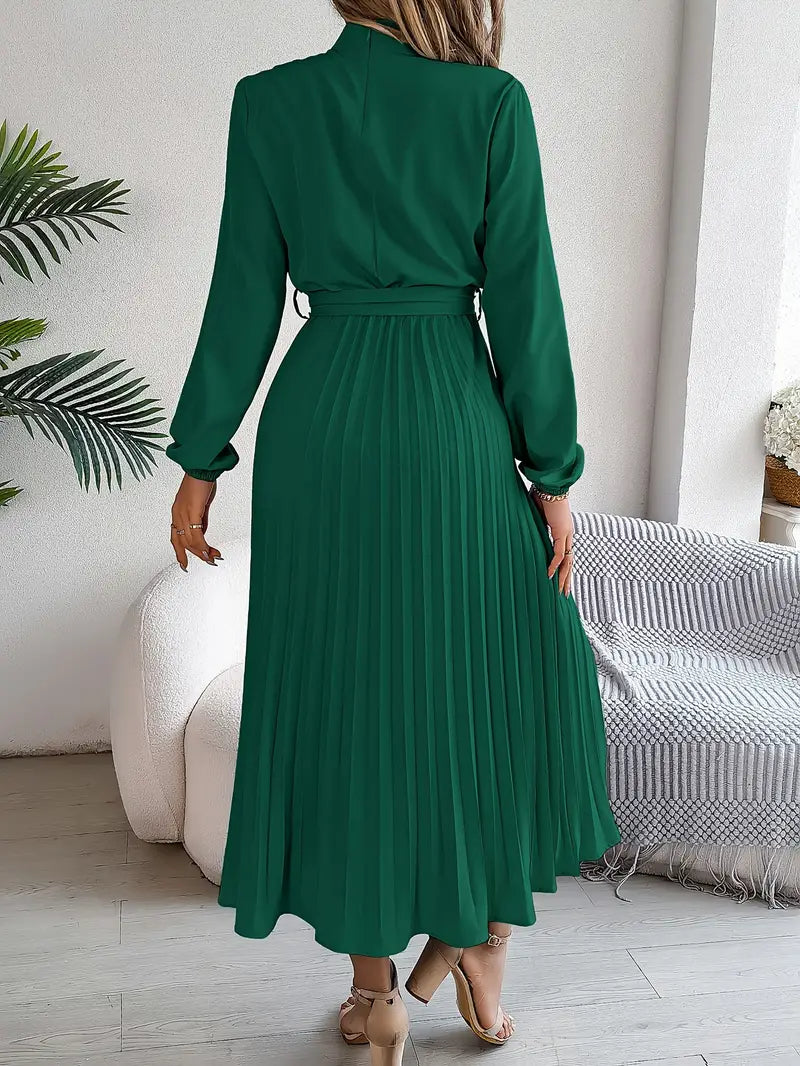 Elegante Vestido Midi de Invitada de Boda Plisado con Cintura Ceñida