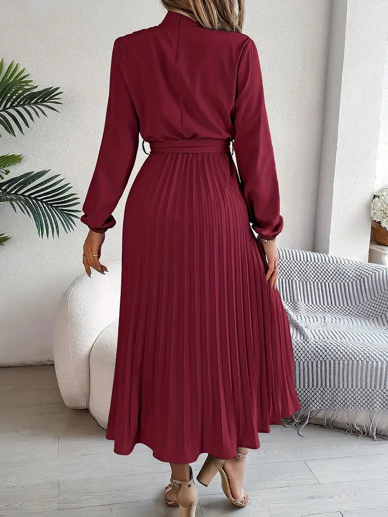 Elegante Vestido Midi de Invitada de Boda Plisado con Cintura Ceñida