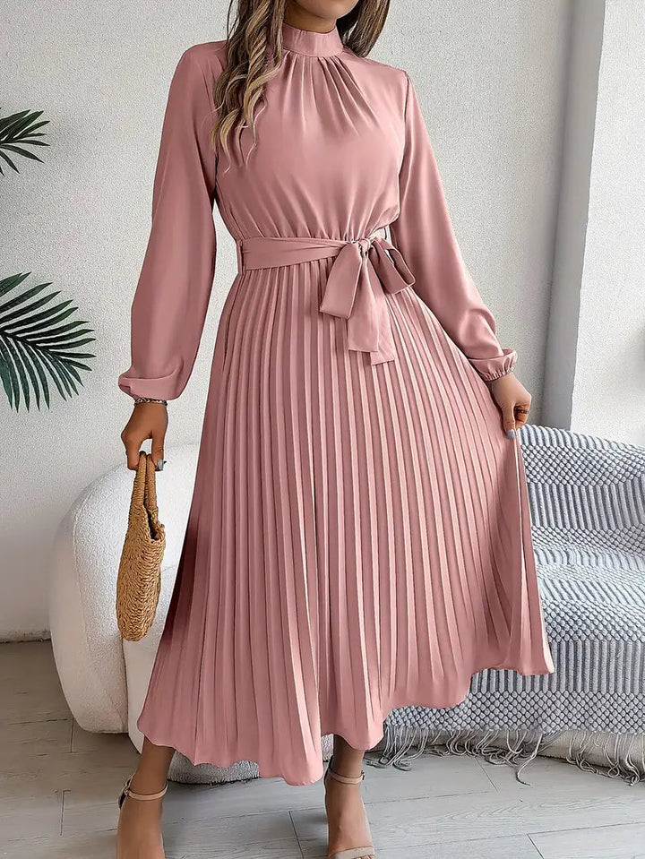 Elegante Vestido Midi de Invitada de Boda Plisado con Cintura Ceñida