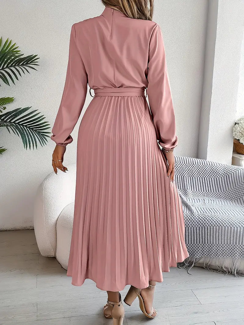 Elegante Vestido Midi de Invitada de Boda Plisado con Cintura Ceñida