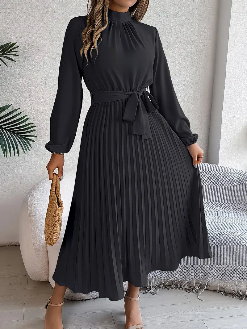 Elegante Vestido Midi de Invitada de Boda Plisado con Cintura Ceñida