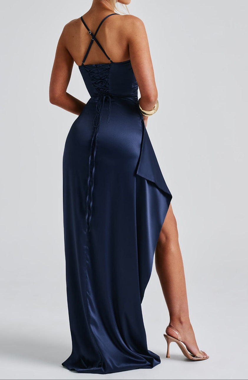 Vestido Maxi Formal de Noche Azul Marino para Mujeres