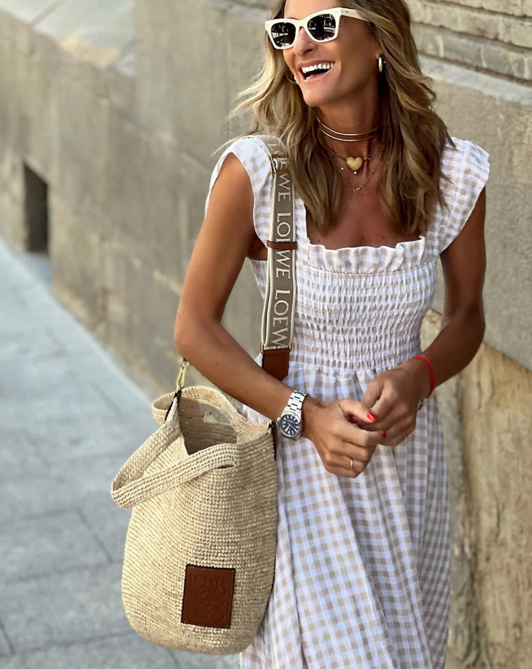 Vestido Maxi de Gingham con Mangas Volantes para el Verano
