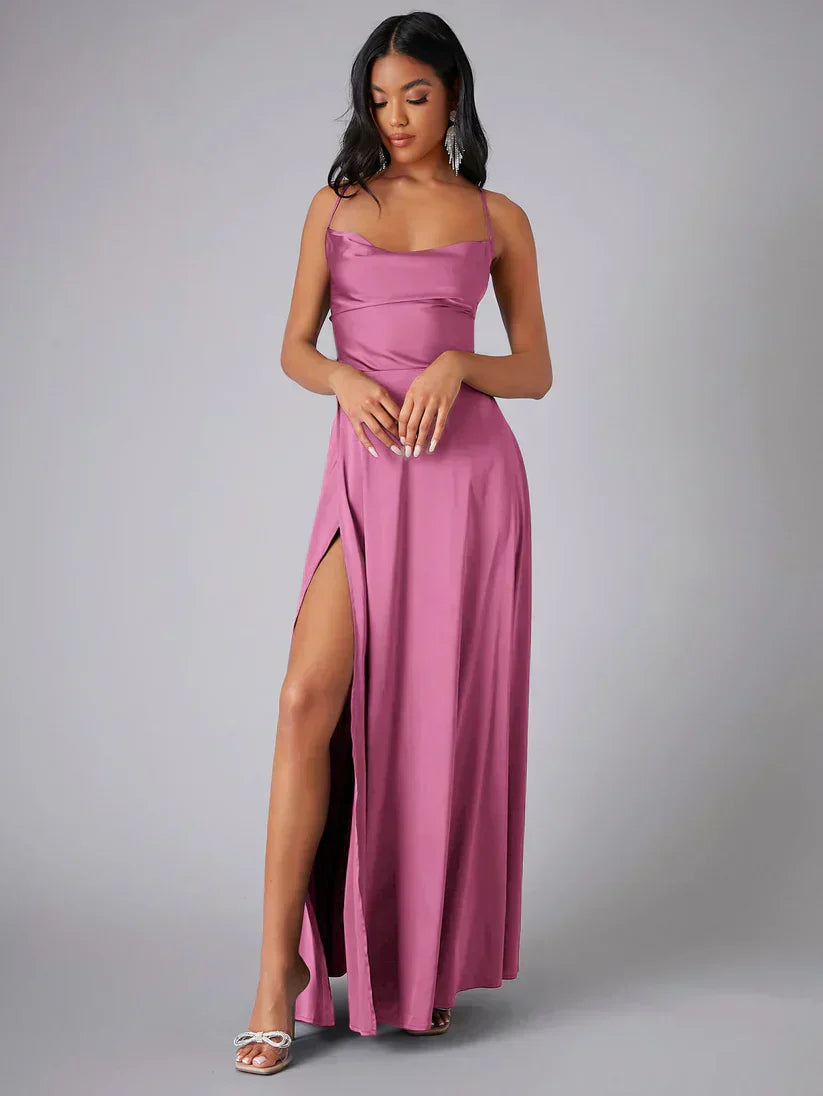 Vestido Maxi de Tirantes de Espagueti con Gran Abertura