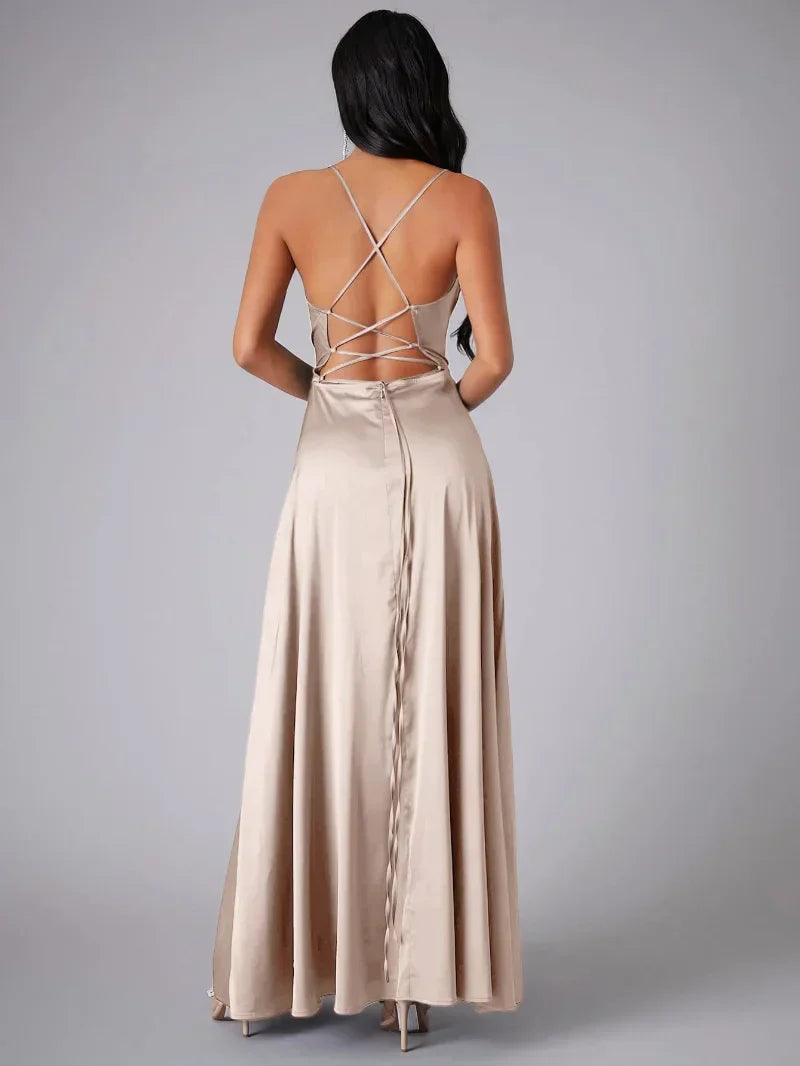 Vestido Maxi de Tirantes de Espagueti con Gran Abertura