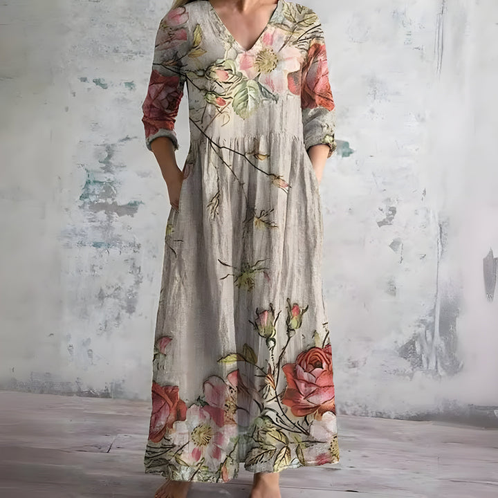 Vestido Maxi Floral de Verano con Escote en V