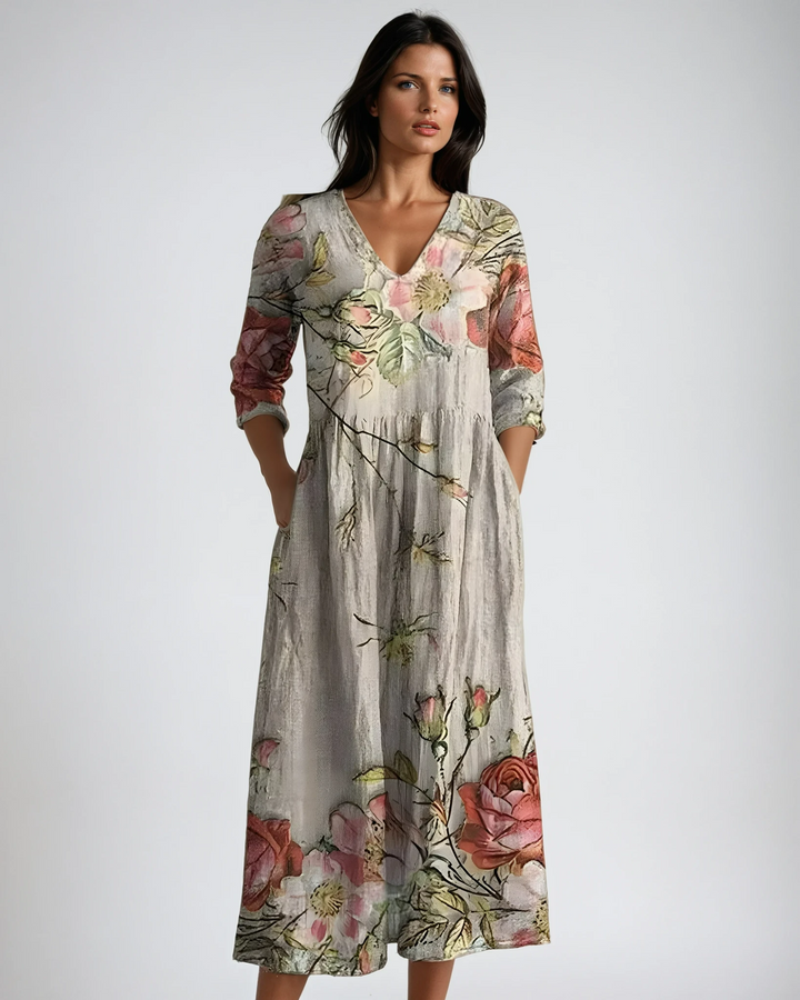 Vestido Maxi Floral de Verano con Escote en V