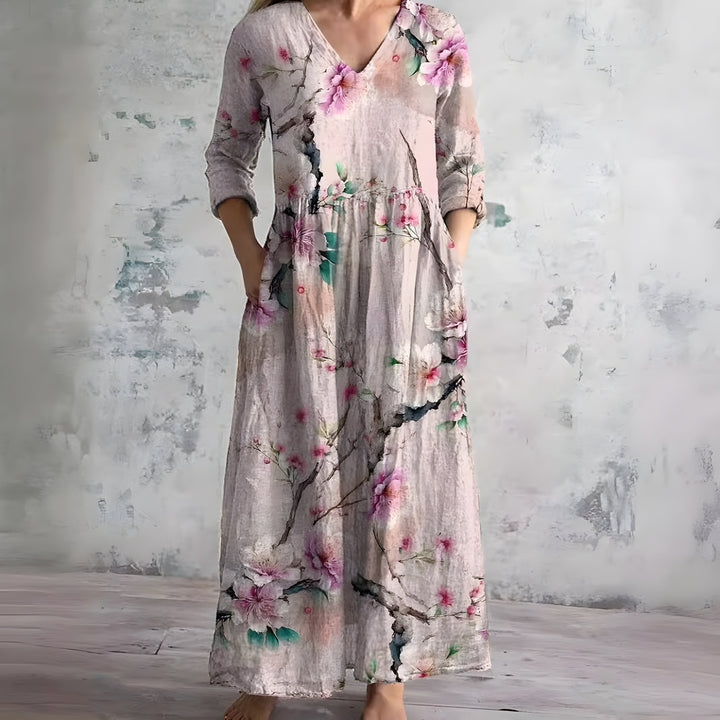 Vestido Maxi Floral de Verano con Escote en V