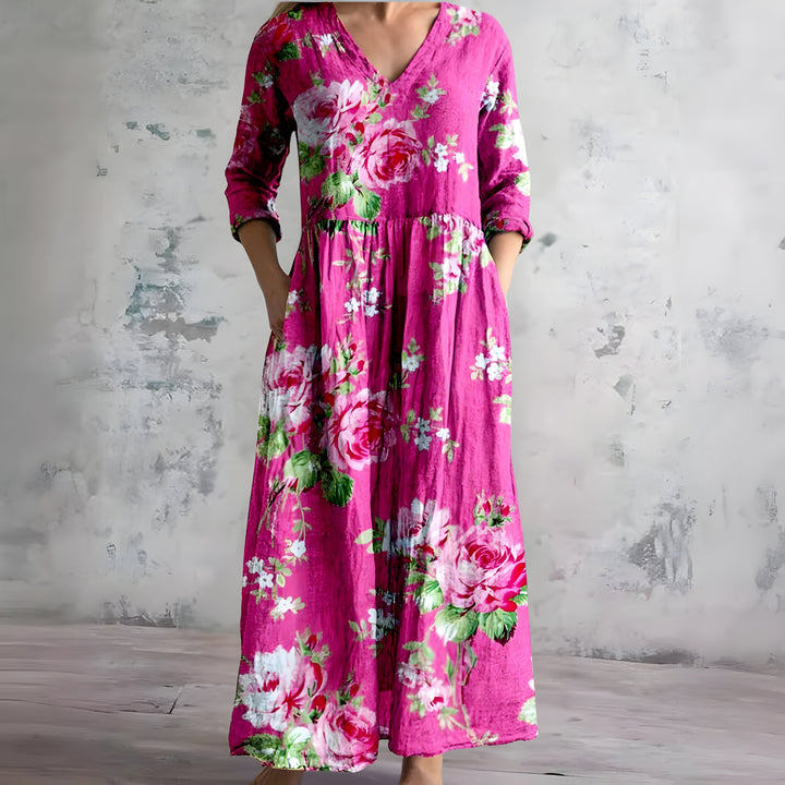 Vestido Maxi Floral de Verano con Escote en V