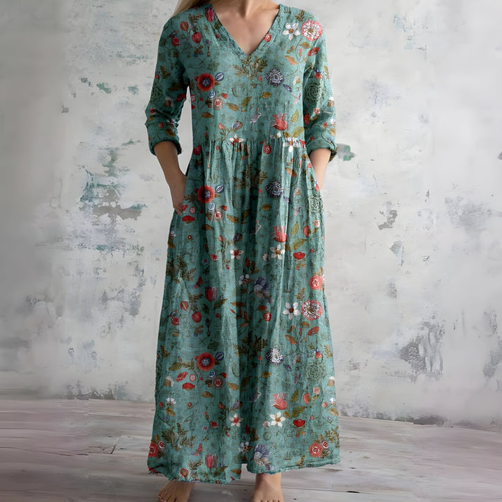 Vestido Maxi Floral de Verano con Escote en V
